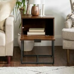 Visconti Boho Slat Pull Down Door Side Table - Saracina Home English Oak -Side Tables Sales unnamed file 2834