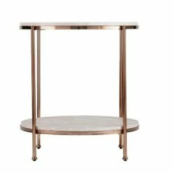 Sula Round Faux Stone End Table - Aiden Lane Champagne