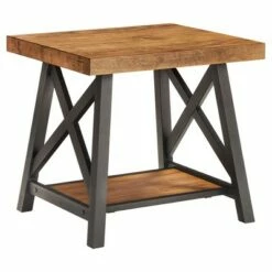 Lanshire Rustic Industrial Metal & Wood End, Console & Cocktail Table Set - Oak - Inspire Q