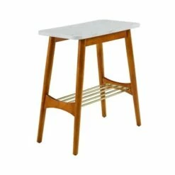 Mid-Century Modern Side Table with Lower Storage Rack - Saracina Home White/dark Brown Oak -Side Tables Sales unnamed file 2897