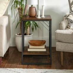 Middleford Urban Industrial Metal Accent Side Table - Saracina Home Rustic Oak