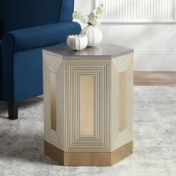 55 Downing Street Danika 24" Wide Mid-Century Champagne Silver Round Side Table