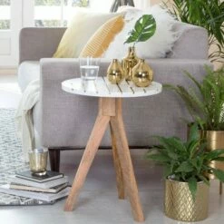 Amari Round Side Table with Brass Inlay Top White - Adore Decor -Side Tables Sales unnamed file 3078