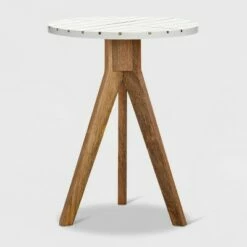 Amari Round Side Table with Brass Inlay Top White - Adore Decor -Side Tables Sales unnamed file 3080
