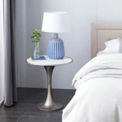 Olivia & May Industrial Marble Accent Table Silver - Olivia & May