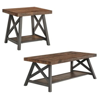 Lanshire Rustic Industrial Metal & Wood End & Cocktail Table Set - Inspire Q Gray 9 Lanshire Rustic Industrial Metal & Wood End & Cocktail Table Set - Inspire Q Gray - Image 7
