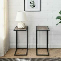 Set of 2 Arja Modern Glam Rectangular C Tables - Saracina Home Mocha/black