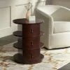 55 Downing Street Mid Century Modern Walnut Wood Round Accent Side End Table 19 3/4" Wide with Drawer and Shelf Brown for Living Room Home -Side Tables Sales unnamed file 3310