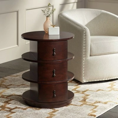 55 Downing Street Mid Century Modern Walnut Wood Round Accent Side End Table 19 3/4" Wide with Drawer and Shelf Brown for Living Room Home 3 55 Downing Street Mid Century Modern Walnut Wood Round Accent Side End Table 19 3/4" Wide with Drawer and Shelf Brown for Living Room Home
