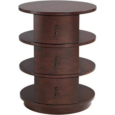 55 Downing Street Mid Century Modern Walnut Wood Round Accent Side End Table 19 3/4" Wide with Drawer and Shelf Brown for Living Room Home 6 55 Downing Street Mid Century Modern Walnut Wood Round Accent Side End Table 19 3/4" Wide with Drawer and Shelf Brown for Living Room Home - Image 4