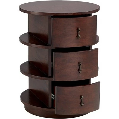 55 Downing Street Mid Century Modern Walnut Wood Round Accent Side End Table 19 3/4" Wide with Drawer and Shelf Brown for Living Room Home 7 55 Downing Street Mid Century Modern Walnut Wood Round Accent Side End Table 19 3/4" Wide with Drawer and Shelf Brown for Living Room Home - Image 5