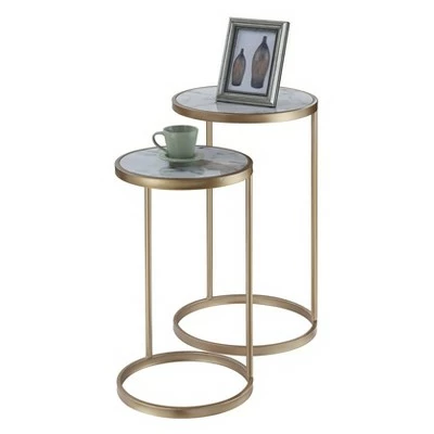Gold Coast Faux Marble Nesting End Tables Faux Marble/Gold - Breighton Home 4 Gold Coast Faux Marble Nesting End Tables Faux Marble/Gold - Breighton Home - Image 2