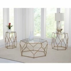Roxy Hexagonal Chairside End Table Glass Gold - Steve Silver Co. -Side Tables Sales unnamed file 3429