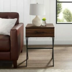 Nia Rustic Modern 1 Drawer X Leg Side Table - Saracina Home Rustic Oak -Side Tables Sales unnamed file 3563