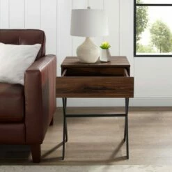 Nia Rustic Modern 1 Drawer X Leg Side Table - Saracina Home Rustic Oak -Side Tables Sales unnamed file 3564