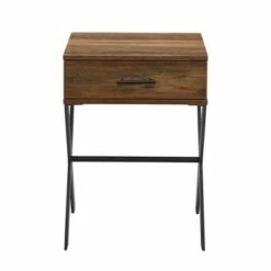 Nia Rustic Modern 1 Drawer X Leg Side Table - Saracina Home Rustic Oak -Side Tables Sales unnamed file 3568