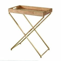 Bushall Folding Side Table Natural/Gold - Aiden Lane