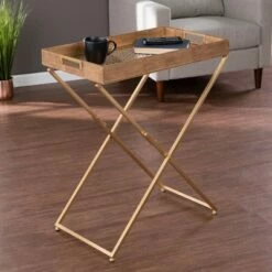 Bushall Folding Side Table Natural/Gold - Aiden Lane -Side Tables Sales unnamed file 3621