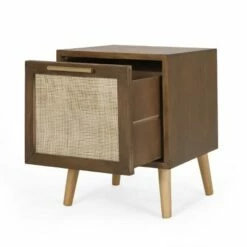 Hulett Contemporary End Table with Storage Walnut/Natural/Antique Gold - Christopher Knight Home -Side Tables Sales unnamed file 3632