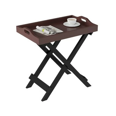Hastings Home Folding Wood Portable Side Table With Removable Tray Top - Cherry/Black 3 Hastings Home Folding Wood Portable Side Table With Removable Tray Top - Cherry/Black