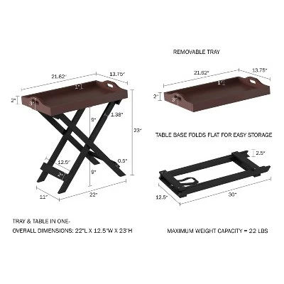 Hastings Home Folding Wood Portable Side Table With Removable Tray Top - Cherry/Black 4 Hastings Home Folding Wood Portable Side Table With Removable Tray Top - Cherry/Black - Image 2