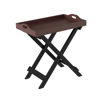 Hastings Home Folding Wood Portable Side Table With Removable Tray Top - Cherry/Black 8 Hastings Home Folding Wood Portable Side Table With Removable Tray Top - Cherry/Black - Image 6