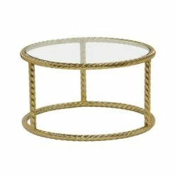 2pc 22"/28" Metal Rope Side Tables Gold - Sagebrook Home