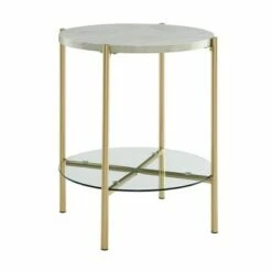 20" Glass and Faux Marble Glam Round Side Table - Saracina Home White Marble Top/chrome -Side Tables Sales unnamed file 3655