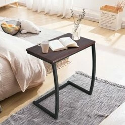 Costway Sofa Side End Table C-shaped Coffee Tray Laptop Snack Stand with Steel Frame