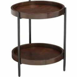55 Downing Street Vintage Bronze Metal Round Accent Table 20 1/4" Wide Brown Walnut Wood Top and Shelf for Living Room Home House -Side Tables Sales unnamed file 3730