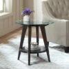 55 Downing Street Farmhouse Wood Round Accent Table 24" Wide with Shelf Dark Brown Tempered Glass Tabletop Living Room Home House -Side Tables Sales unnamed file 3732