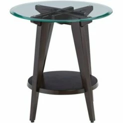55 Downing Street Farmhouse Wood Round Accent Table 24" Wide with Shelf Dark Brown Tempered Glass Tabletop Living Room Home House -Side Tables Sales unnamed file 3736