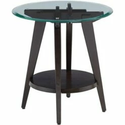 55 Downing Street Farmhouse Wood Round Accent Table 24" Wide with Shelf Dark Brown Tempered Glass Tabletop Living Room Home House -Side Tables Sales unnamed file 3738