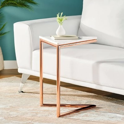 Corral Modern Glam Handcrafted Banswara Marble Top C Shaped Side Table White/Rose Gold - Christopher Knight Home 3 Corral Modern Glam Handcrafted Banswara Marble Top C Shaped Side Table White/Rose Gold - Christopher Knight Home