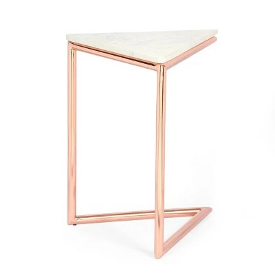 Corral Modern Glam Handcrafted Banswara Marble Top C Shaped Side Table White/Rose Gold - Christopher Knight Home 4 Corral Modern Glam Handcrafted Banswara Marble Top C Shaped Side Table White/Rose Gold - Christopher Knight Home - Image 2