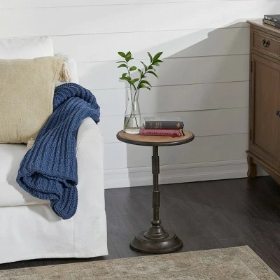 Olivia & May Industrial Wood Pedestal Accent Table Brown - Olivia & May 3 Olivia & May Industrial Wood Pedestal Accent Table Brown - Olivia & May