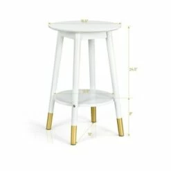 Costway 2PCS Round End Table Storage Shelf Home Decor Accent Side Table White