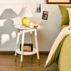 Costway 2PCS Round End Table Storage Shelf Home Decor Accent Side Table White -Side Tables Sales unnamed file 3815