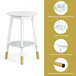 Costway 2PCS Round End Table Storage Shelf Home Decor Accent Side Table White -Side Tables Sales unnamed file 3820