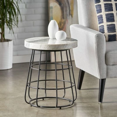 Woodbine Modern Handcrafted Marble Side Table Sand/Black - Christopher Knight Home 3 Woodbine Modern Handcrafted Marble Side Table Sand/Black - Christopher Knight Home