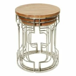 Olivia & May Set of 3 Contemporary Stainless Steel Geometric Accent Tables Brown - Olivia & May -Side Tables Sales unnamed file 388