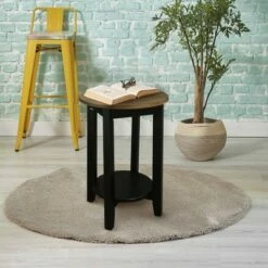 American Oak Top Round End Table Forest Gray/Black - Flora Home -Side Tables Sales unnamed file 3922