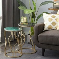 Olivia & May Set of 2 Glam Marble Accent Tables Gold - Olivia & May