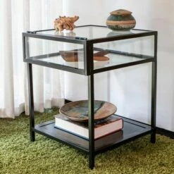 Decor Therapy Claira Glass and Metal End Table Black - Décor Therapy -Side Tables Sales unnamed file 3932