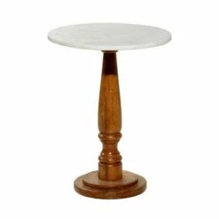 Olivia & May Mango Wood and Marble Accent Table White - Olivia & May -Side Tables Sales unnamed file 3943