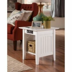 Nantucket End Table with Charger - Atlantic Furniture White