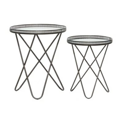 Olivia & May Set of 2 Industrial Metal Accent Tables Gray - Olivia & May 6 Olivia & May Set of 2 Industrial Metal Accent Tables Gray - Olivia & May - Image 4
