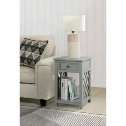 Middlebury Wood End Table with Drawer and Shelf Gray - Alaterre Furniture