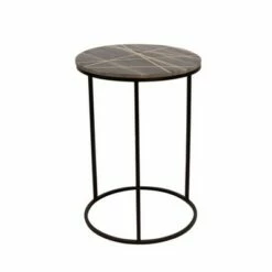 2pc Metal/Marble Side Table with Gold Inlays Black - Sagebrook Home