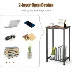 Costway 2-Tier Industrial Side End Accent Telephone Table w/Mesh Shelf Rustic Brown -Side Tables Sales unnamed file 4034